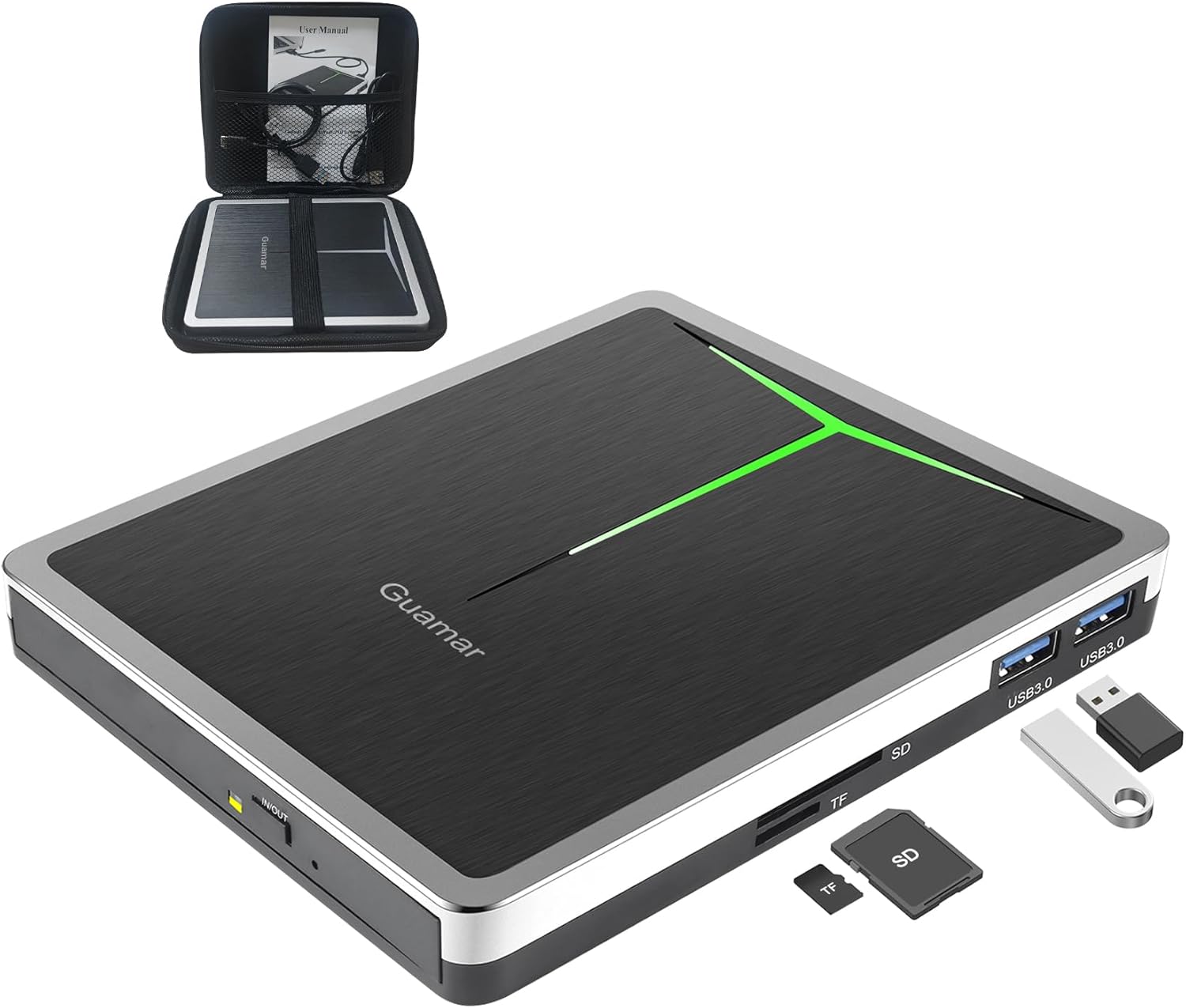 Guamar External DVD Drive: Portable CD Burner for Laptop Use
