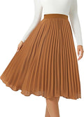Women's Pleated Midi Skirt Elastic High Waist A-Line - Flowy Fit