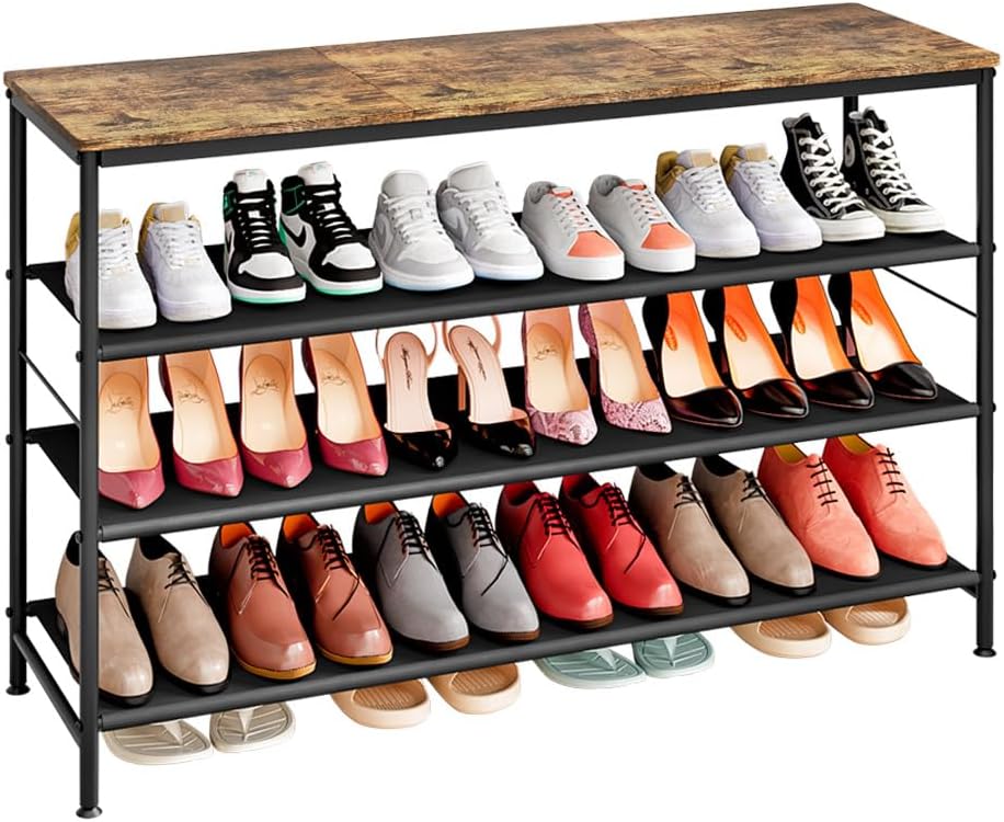Shoe Rack Organizer 4 Tier Long Metal Shelf for Entryway and Closet