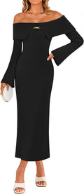 Off Shoulder Sweater Dress - Sleek Bodycon Maxi for Fall occasions