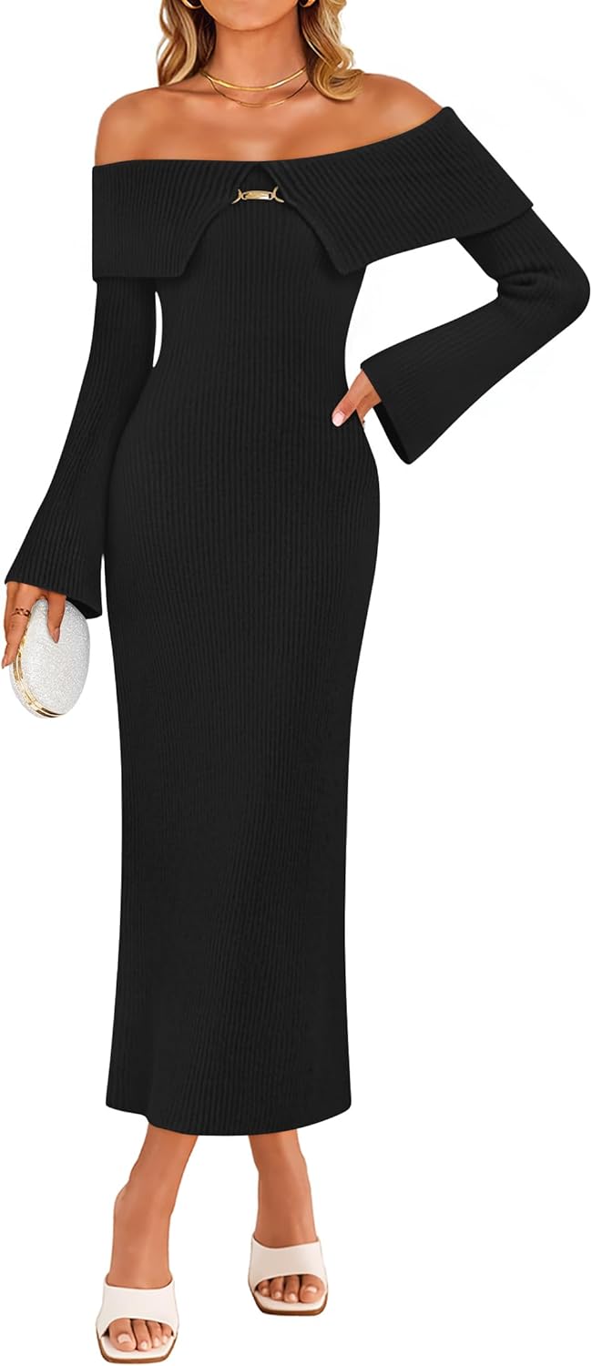 ZESICA Women's Off Shoulder Sweater Dress for Fall Fashion