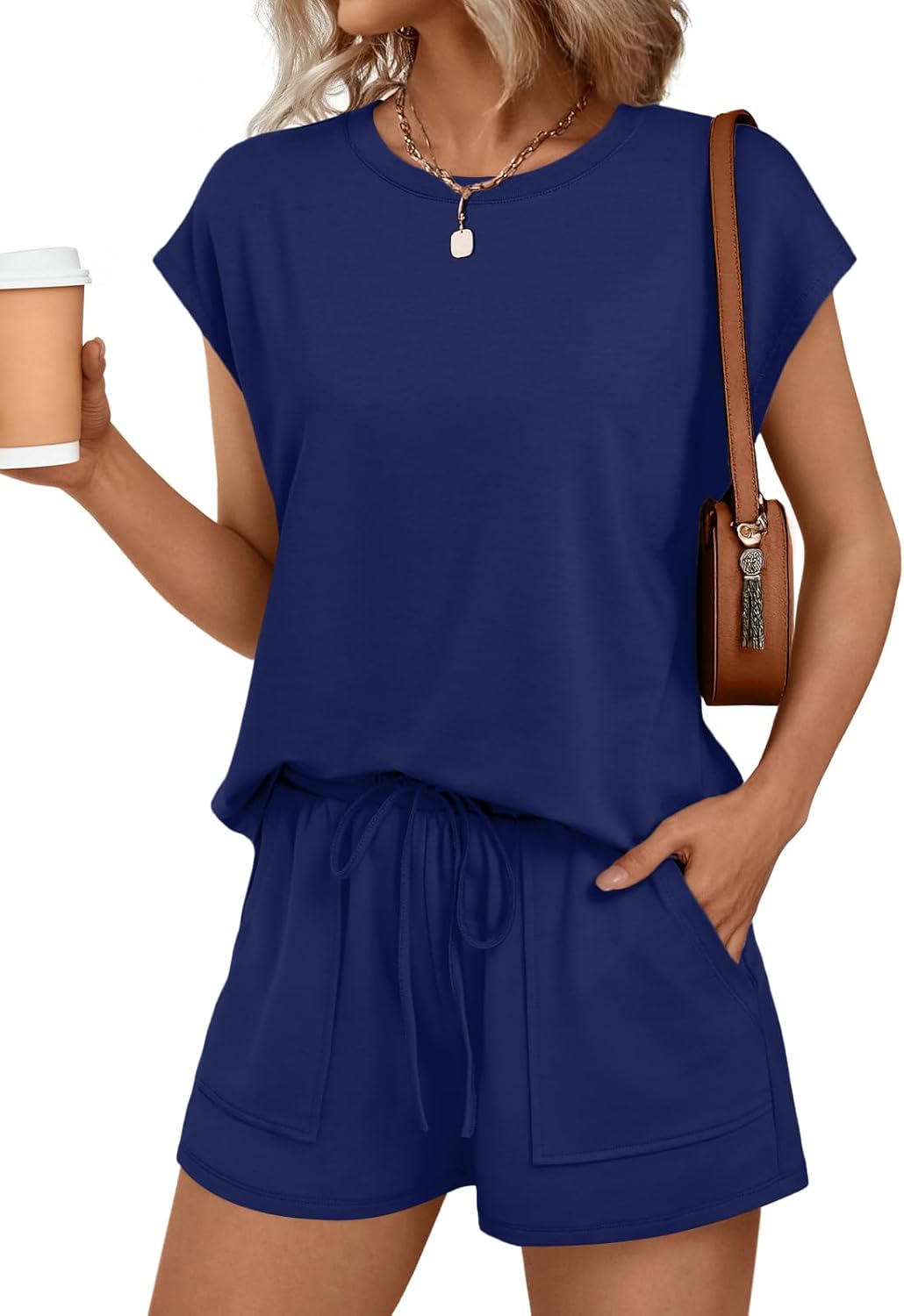 AUTOMET Womens Crew Neck Two Piece Summer Sweatsuit Set