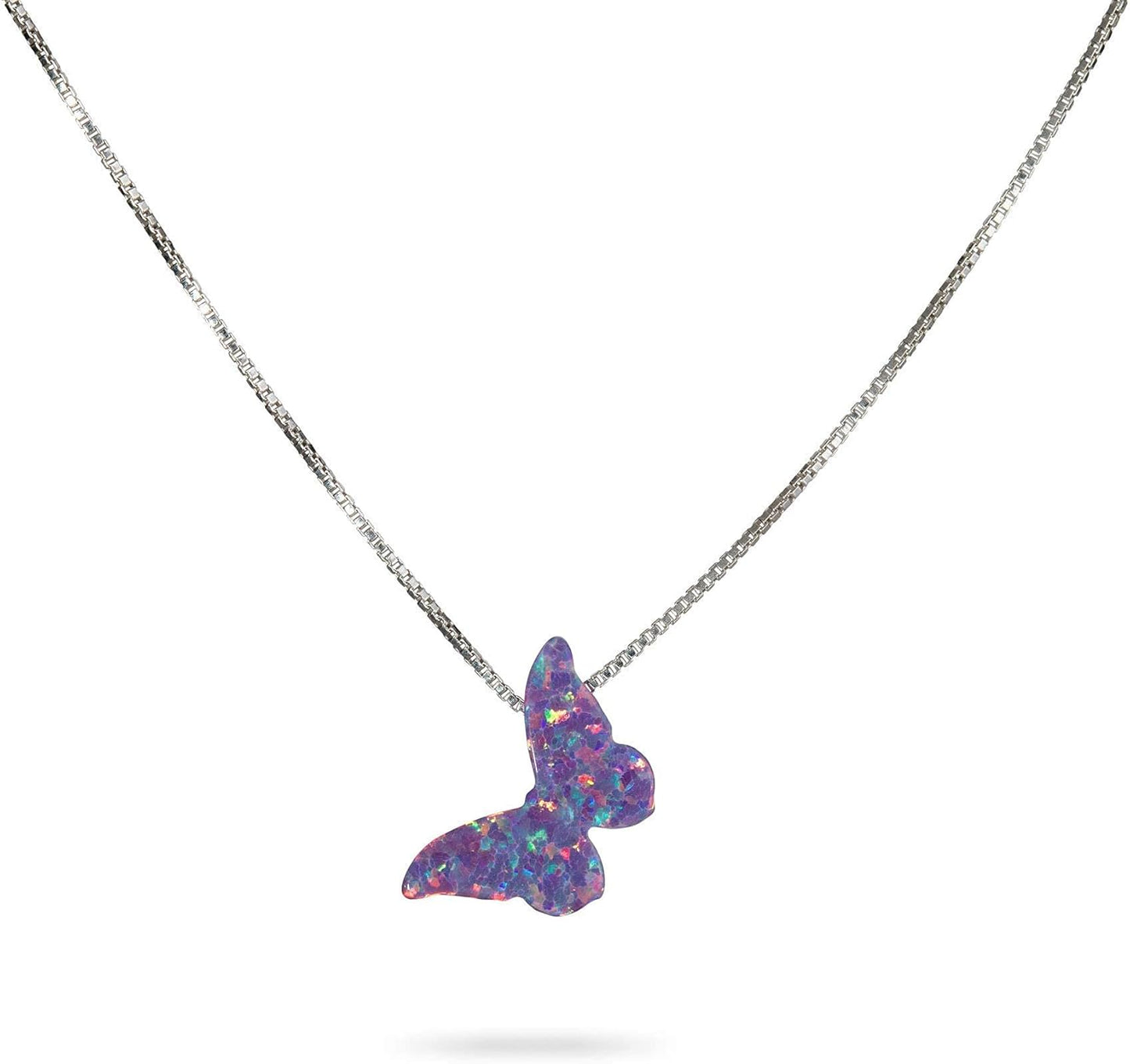 Opal Butterfly Necklace Gift for Women and Girls in Sterling Silver