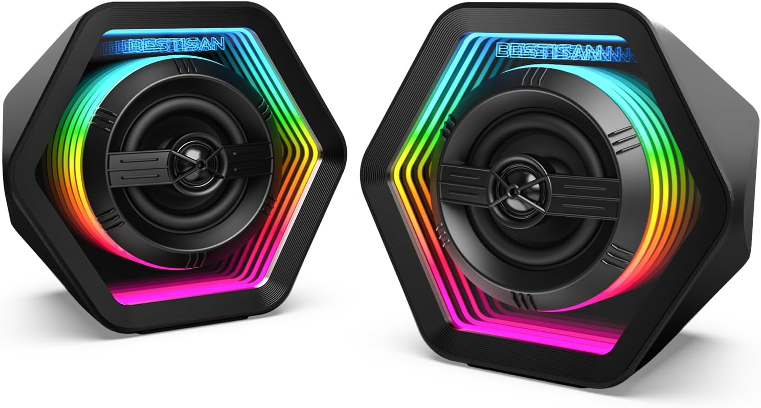 BESTISAN Computer Gaming Speakers with RGB Backlight and EQ Modes