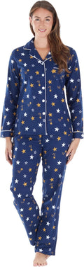 PajamaMania Women's Cotton Flannel Long Sleeve Button-Down Pajamas PJ