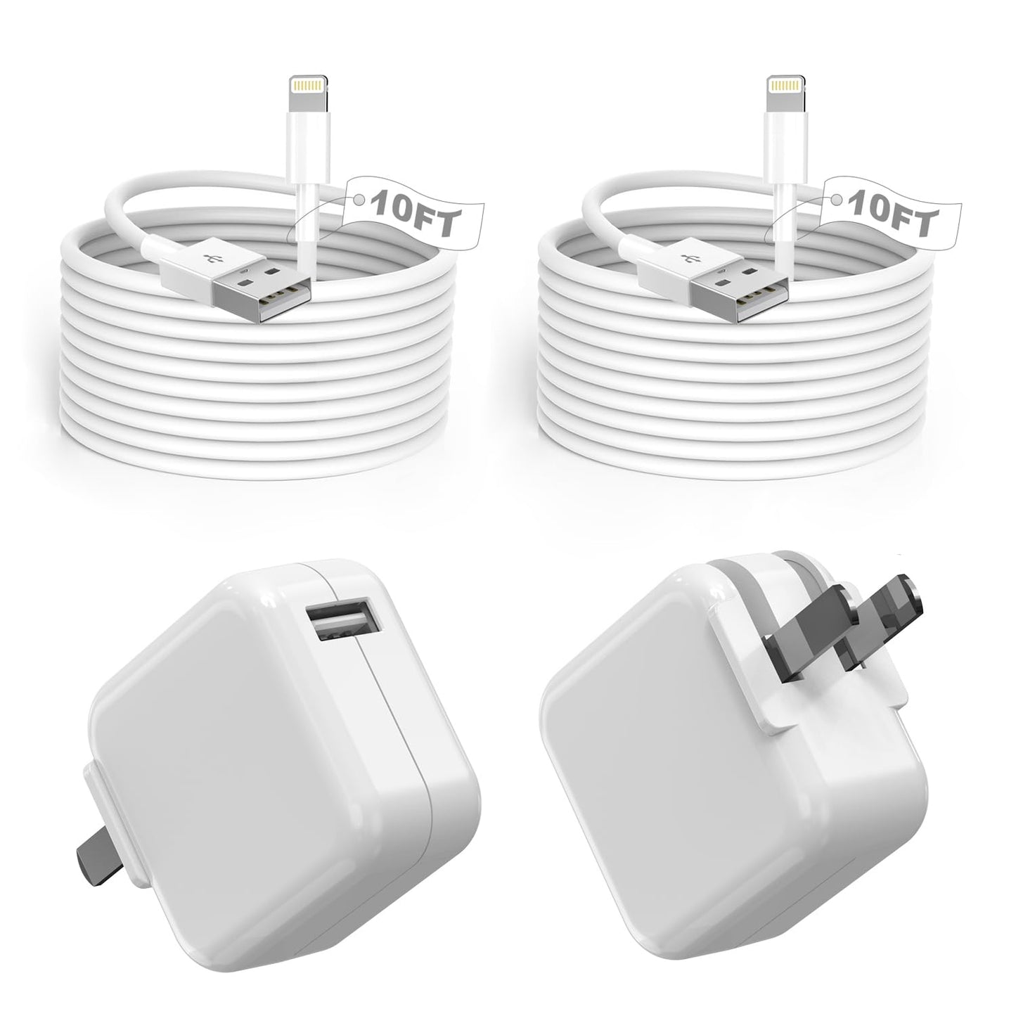 2Pack iPad Charger with 10FT Fast Charging Cable and Block