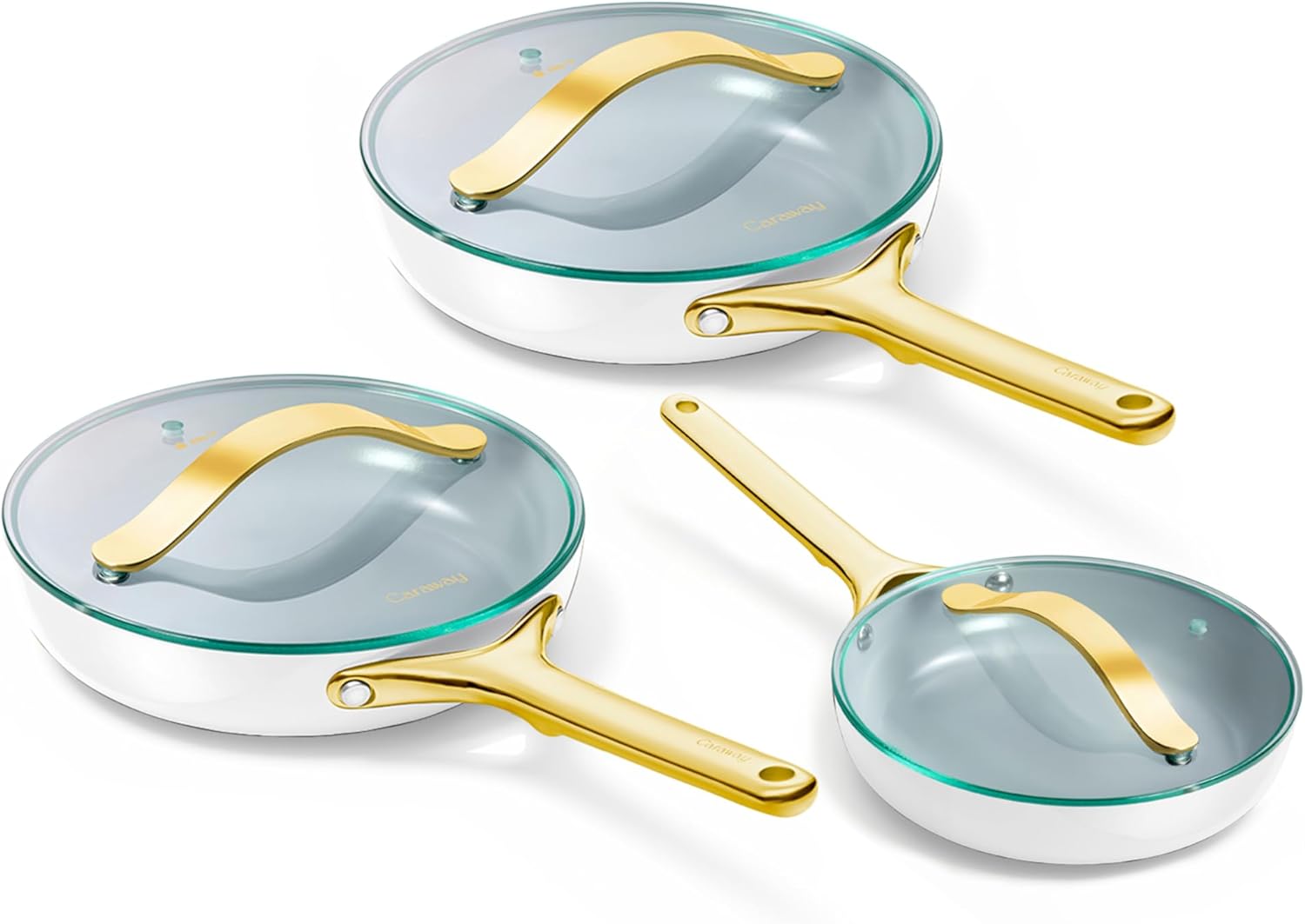 Caraway Ceramic Nonstick Fry Pan Set with Glass Lids for Cooking