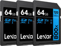 Lexar 64GB High-Performance 800x UHS-I SDXC Memory Card 3-Pack