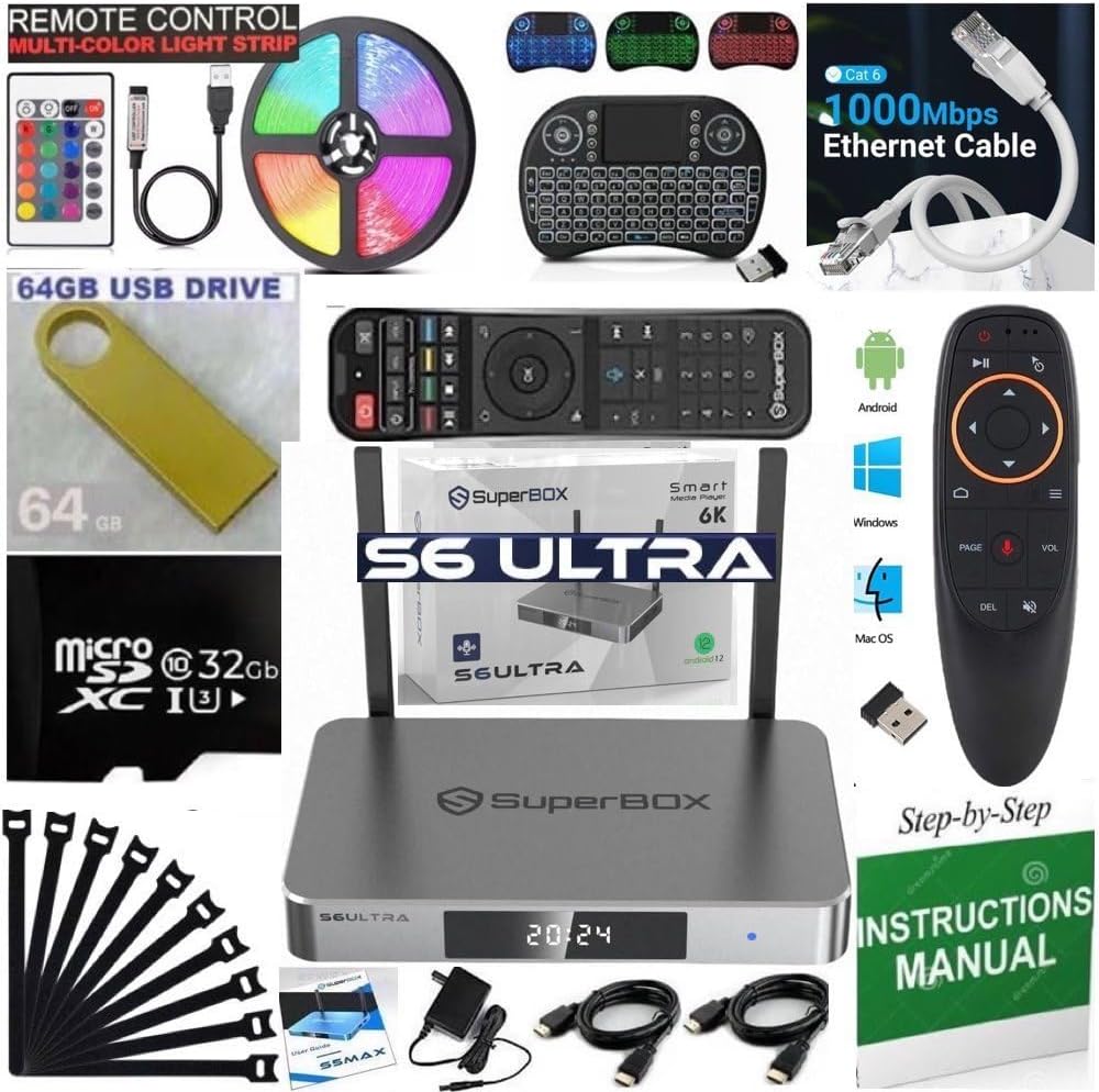 Authentic S 6 Ultra Box with Voice Remote and LED Light Strip