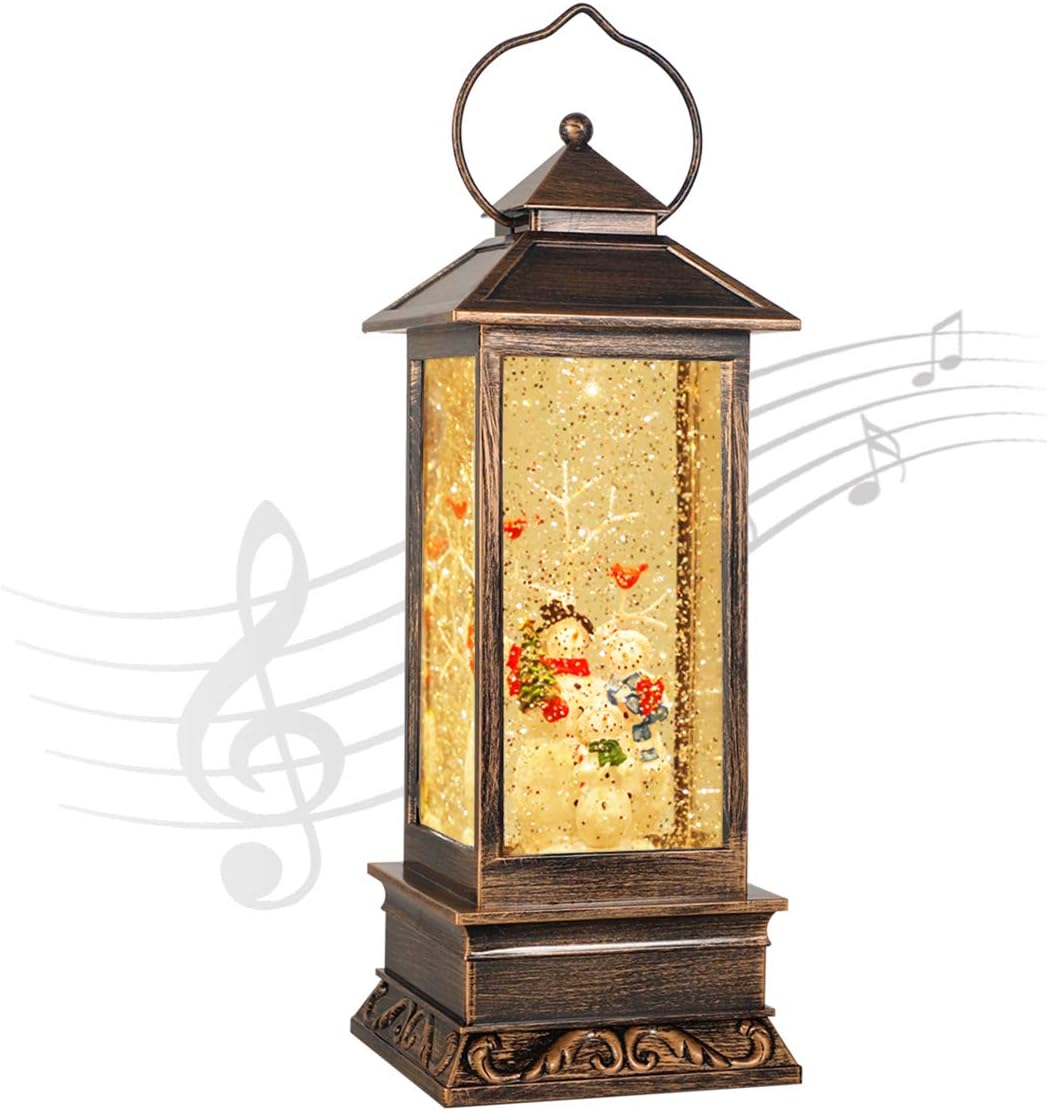 Christmas Snow Globe Lantern with Music for Festive Decor