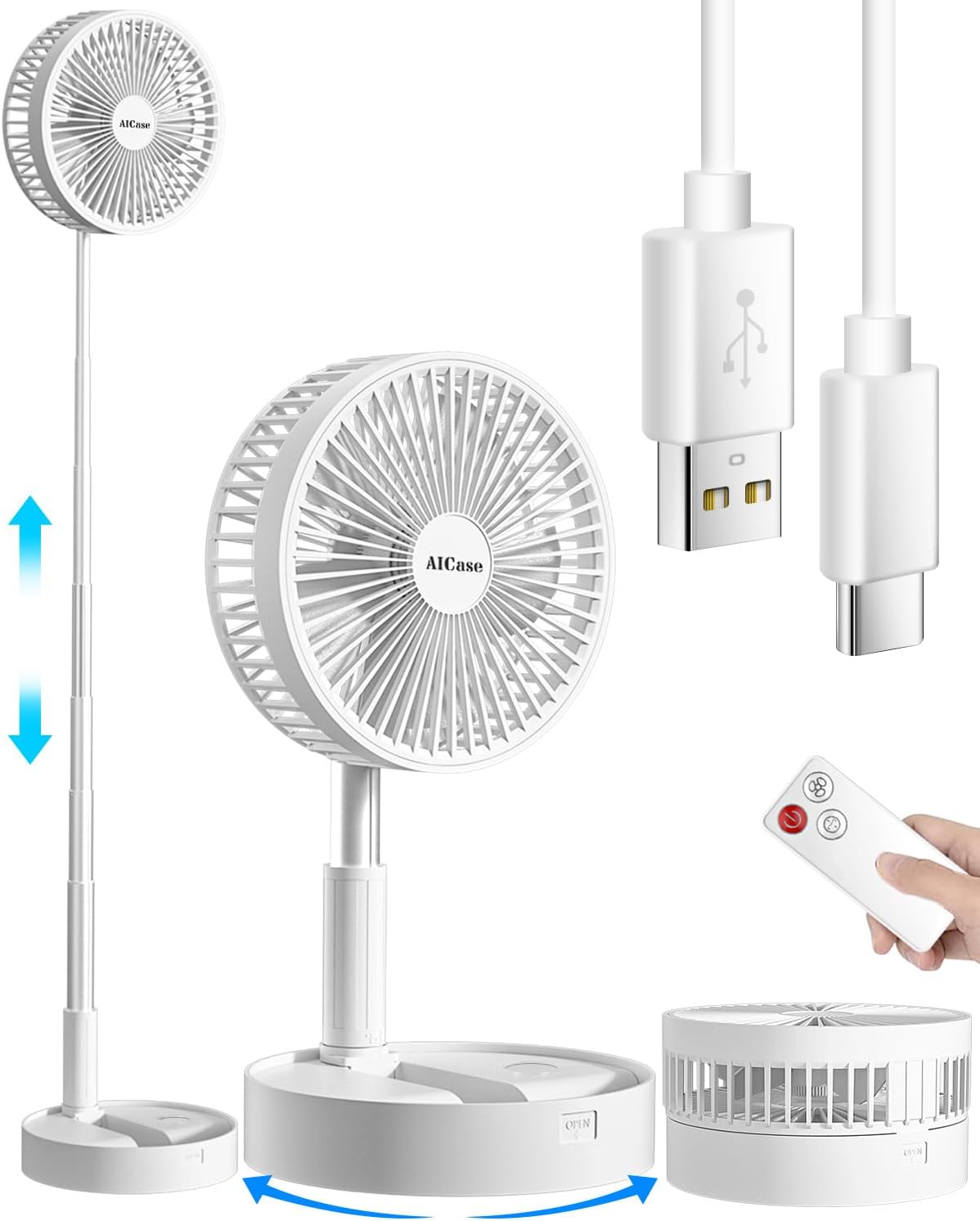 AICase Rechargeable Stand Fan: Portable & Adjustable Height
