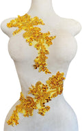 Handmade Rhinestones Bodice Lace Applique 5.5x14in - Gold