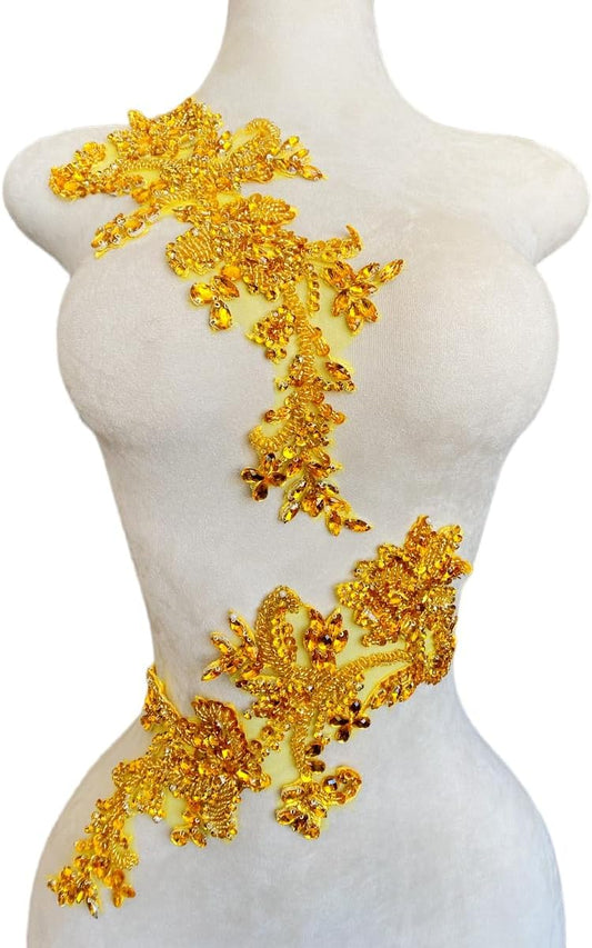 Handmade Rhinestones Bodice Lace Applique for Glamorous Outfits