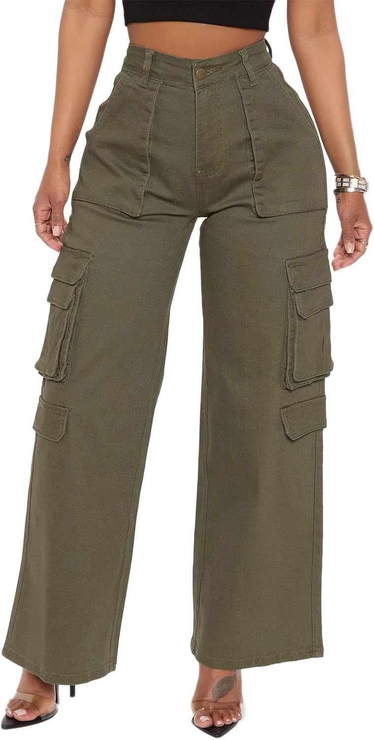 BEJONS Womens Relaxed Fit High Waist Cargo Pants for Comfort