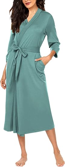 MAXMODA Womens Robe Soft Kimono Spa Knit Long Bathrobe Lightweight