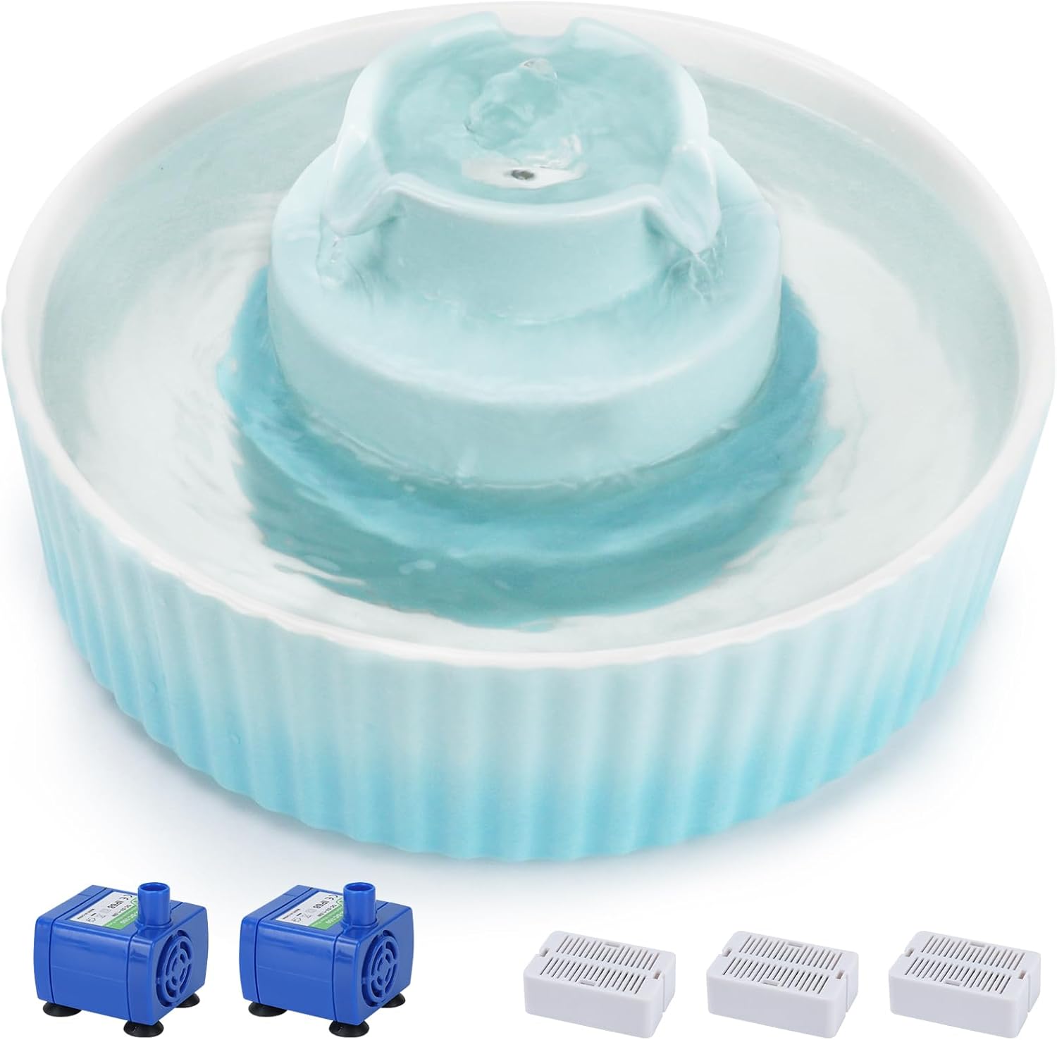 Ceramic Cat Water Fountain with 2.1L Capacity and Quiet Pumps