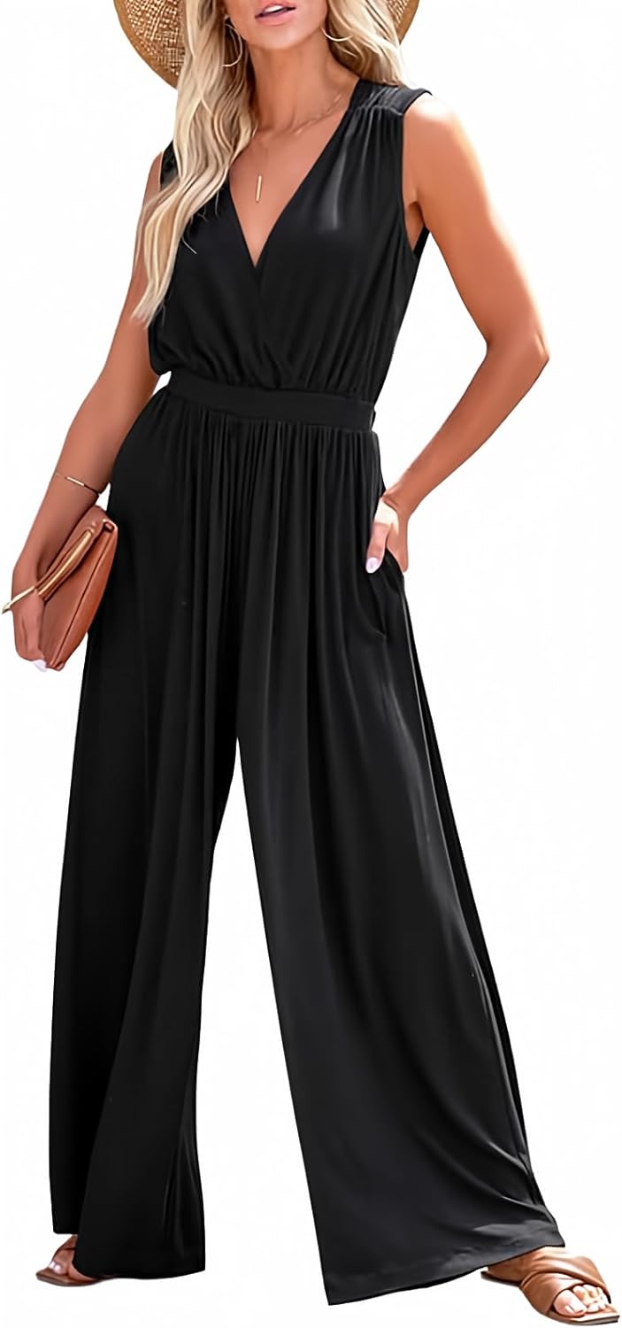 Dokotoo Sleeveless Jumpsuit with Wrapped V Neck for Women