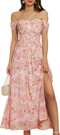 Women's Floral Smocked Off Shoulder Maxi Dress - Flowy Summer Fit