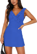 Women's Sexy V Neck Sleeveless Backless Ruffles Dress (Style YM16)