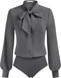 Kate Kasin Bow Tie Neck Office Bodysuit Blouse - Polished Fit