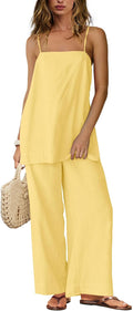 Yanekop Linen Sets for Women 2 Piece Pants Summer Outfits - Breathable