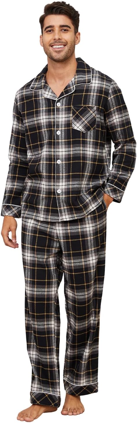 Vulcanodon Men 100% Cotton Flannel Pajama Set for Comfort