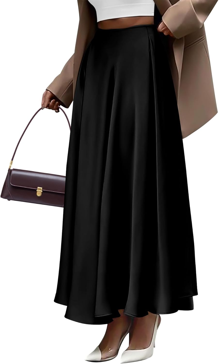 Elegant Satin Flowy A-Line Maxi Skirt for Women Night Out
