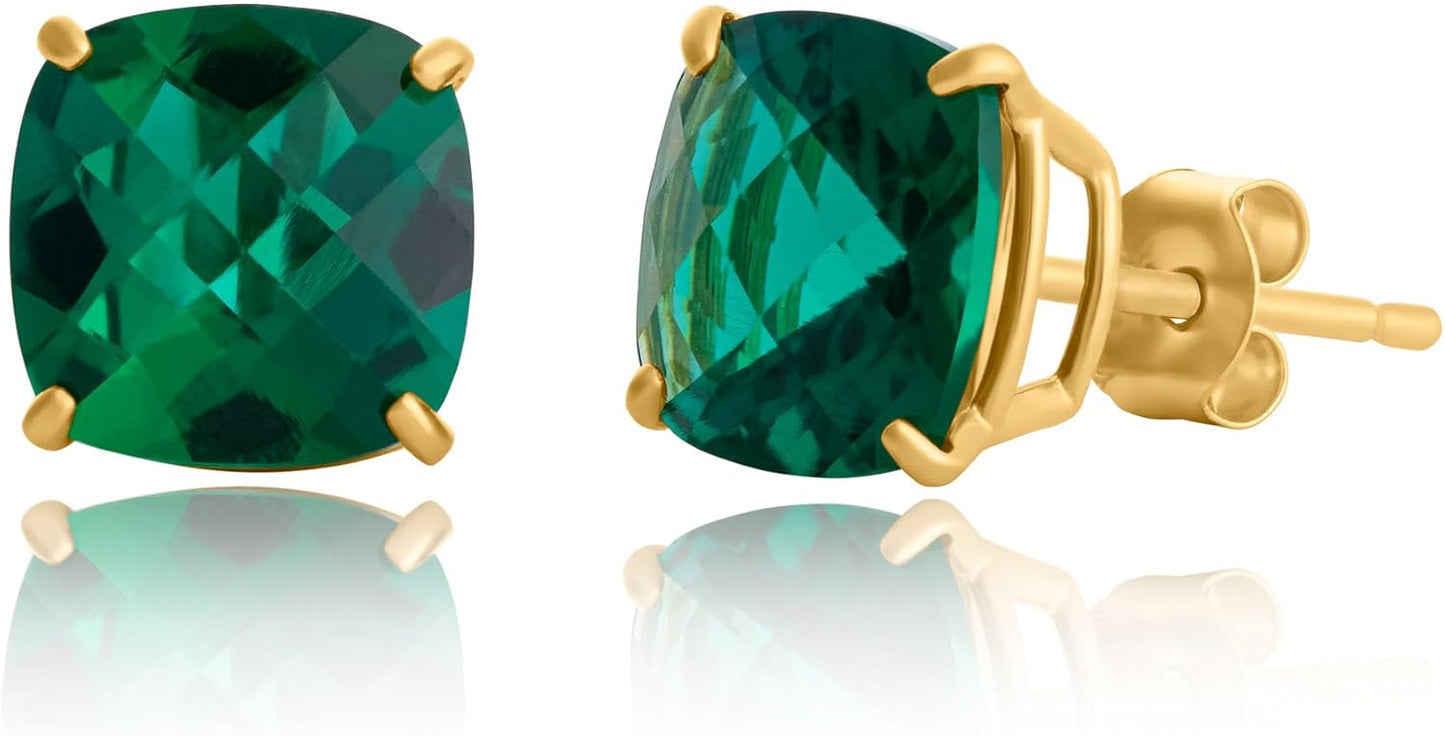 925 Sterling Silver Cushion Cut Gemstone Stud Earrings for Women