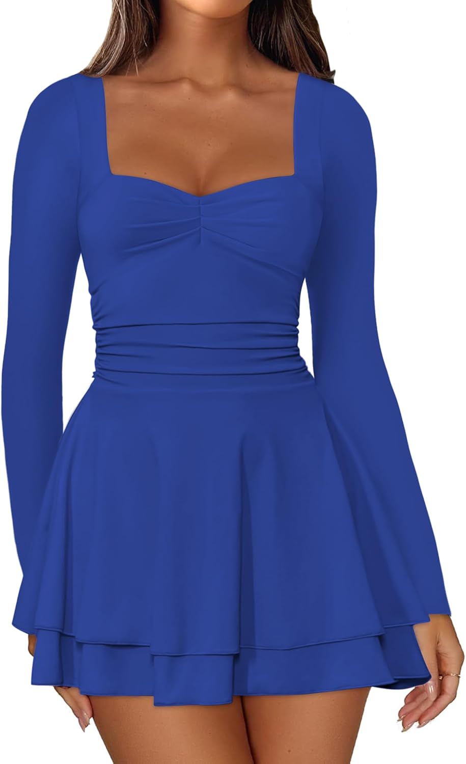 IWD Women's Square Neck Long Sleeve Mini Dress for Parties