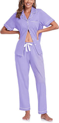 100% Cotton Pajama Set for Women - Short Sleeve Button Down Loungewear