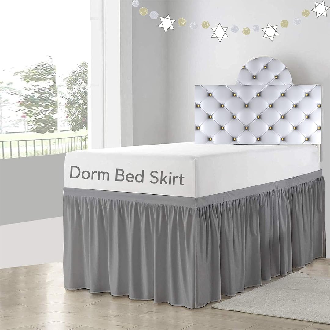Cottingon Dorm Room Bed Skirt for Twin XL Beds in Light Grey