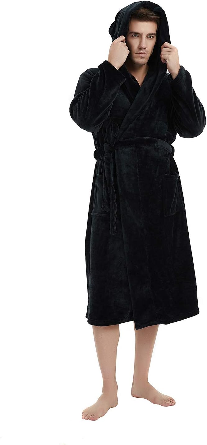 U2SKIIN Mens Hooded Robe - Plush Fleece Bathrobe for Comfort