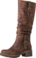GLOBALWIN Women's Chunky Low Heels Knee High Boots - Comfortable Daily