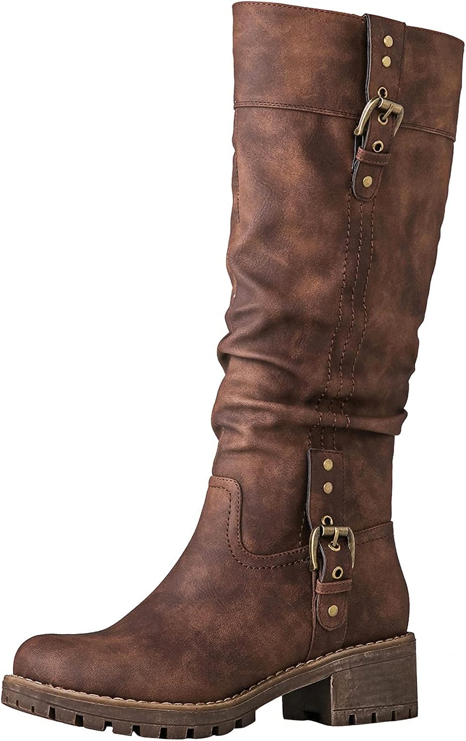 GLOBALWIN Women's Chunky Low Heels Knee High Boots for Comfort