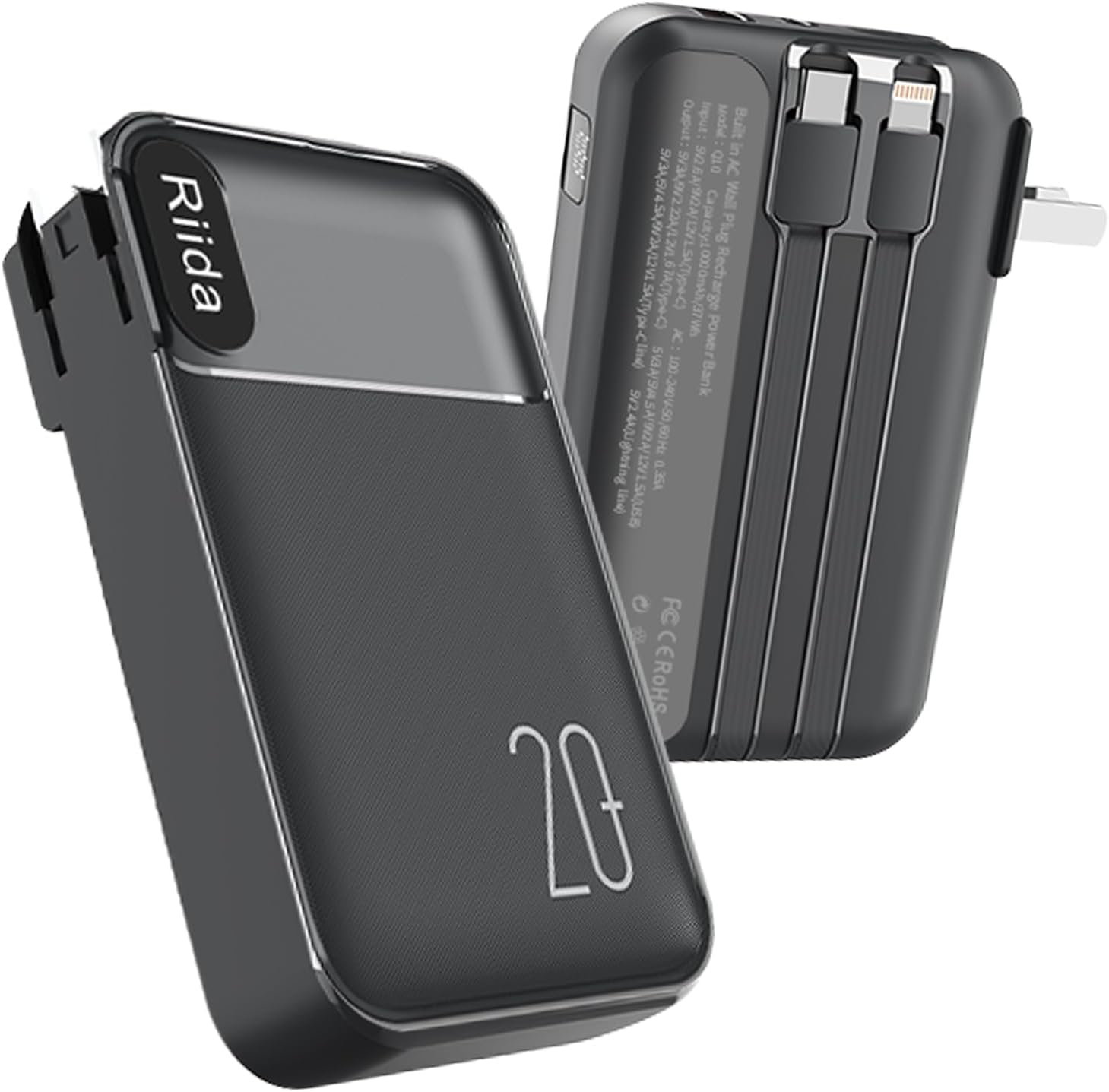 Fast Charge Travel Power Bank - 4 Outputs, Built-in Cables
