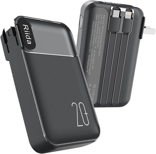 Fast Charge Travel Power Bank - 4 Outputs, Built-in Cables
