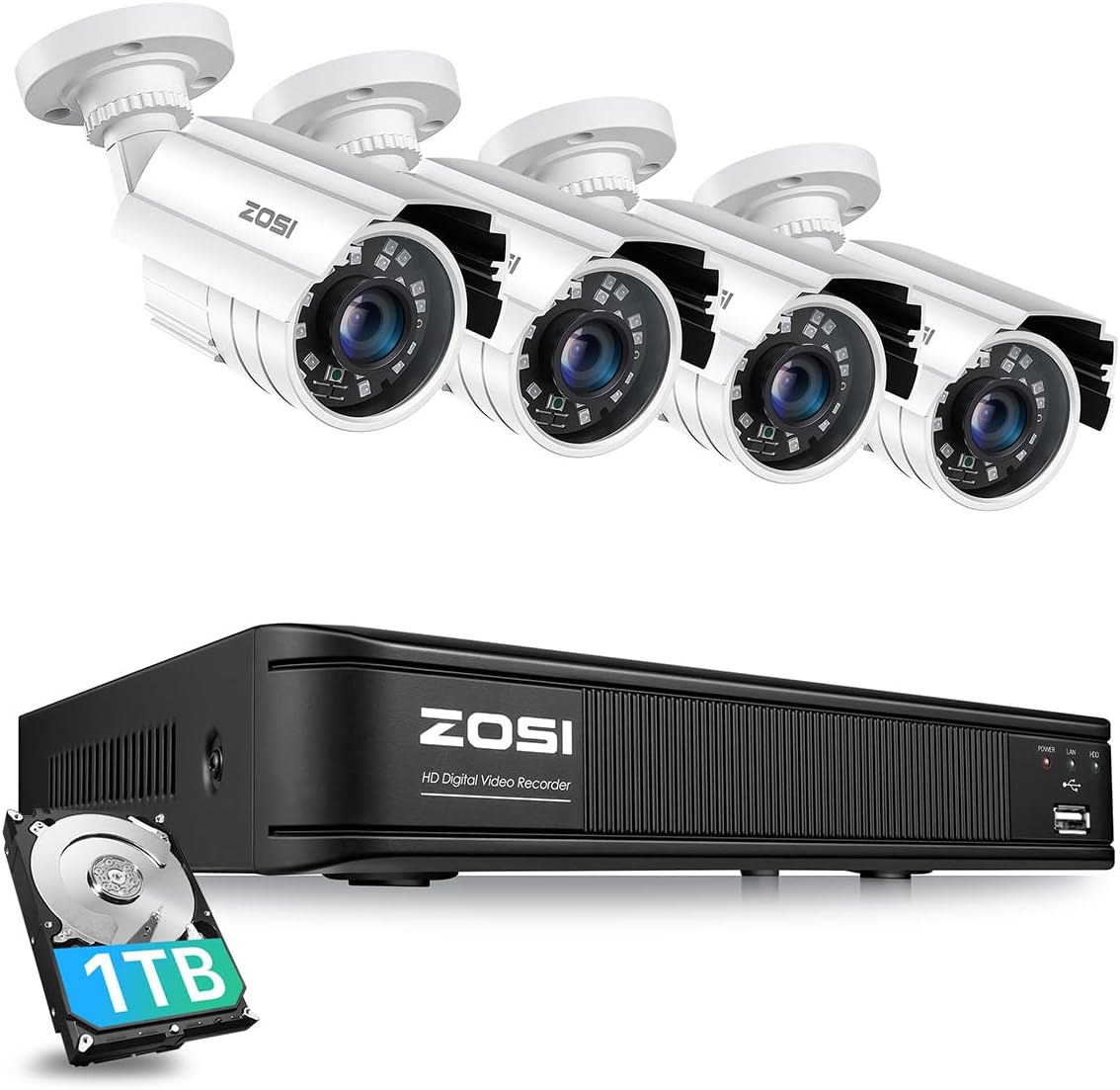 ZOSI H.265+ 1080p Home Security Camera System with DVR