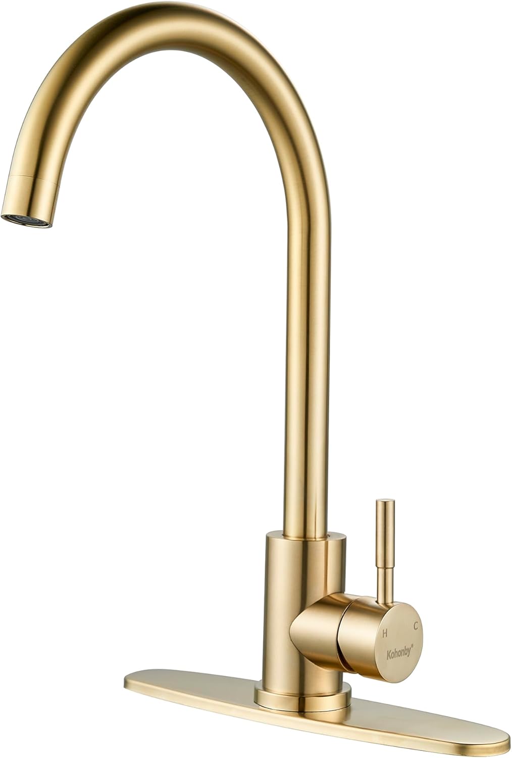 Single Handle High Arc Brushed Gold Kitchen Faucet for Modern Sinks