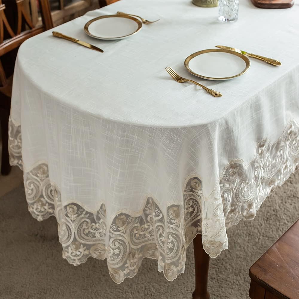Elegant Lace Rectangular Tablecloth with Macrame Border for Dining