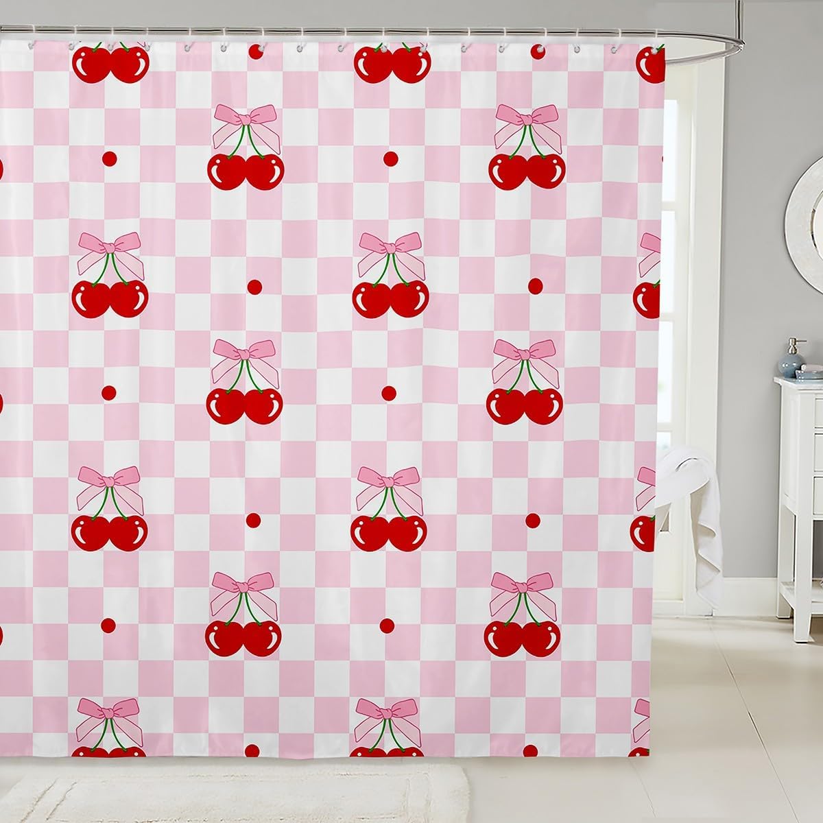 Charming Pink Bow Kids Shower Curtain Set 72x72 Waterproof by Homewish