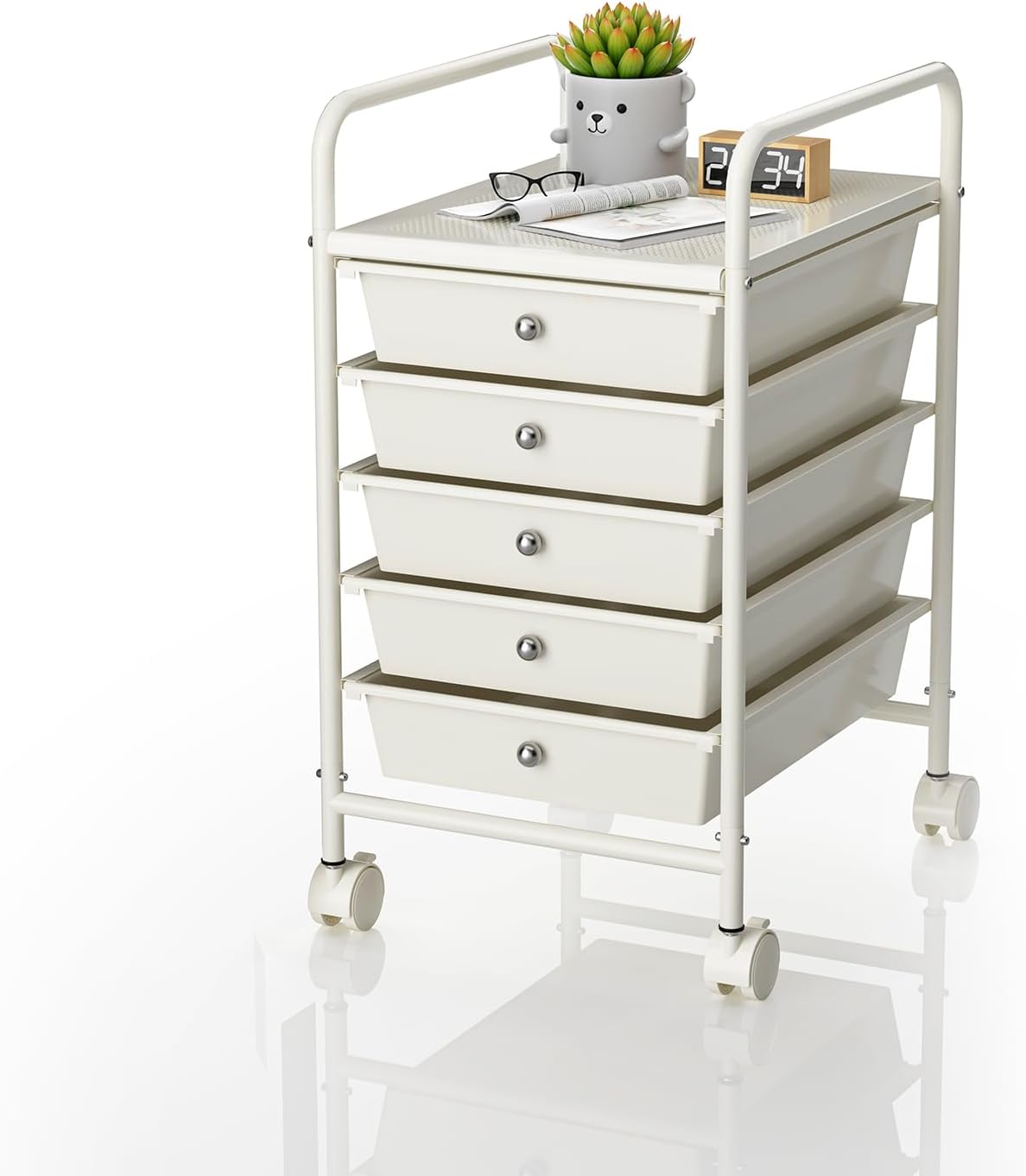 5-Tier Rolling Cart with Drawers for Office and Kitchen Use