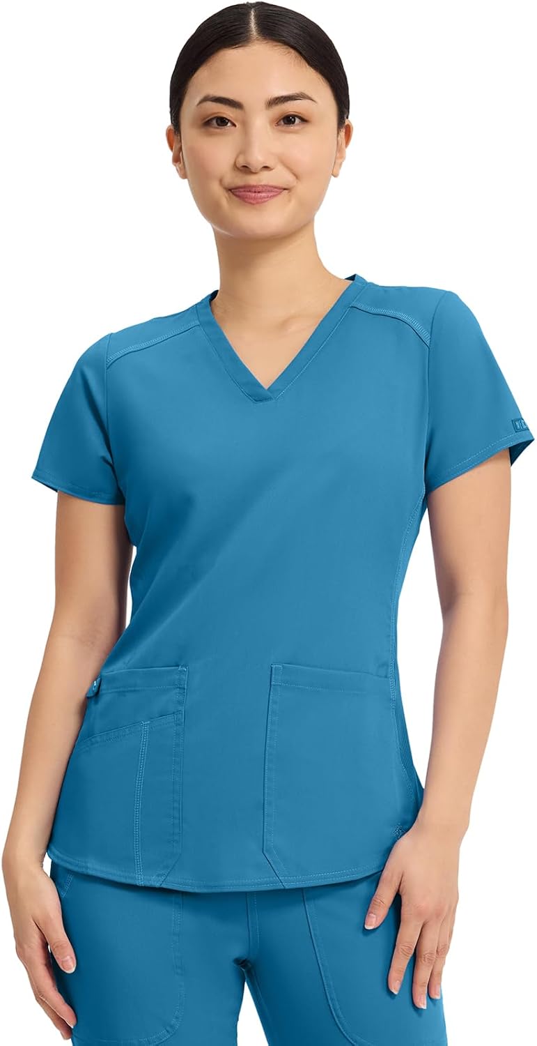 Med Couture V-Neck Scrub Top for Women with 4 Pockets