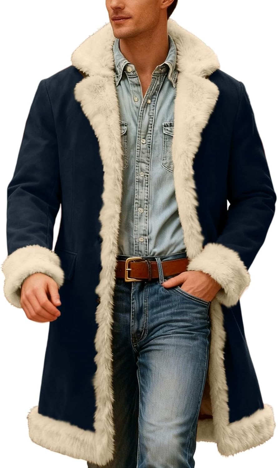Men's Santa Coat Fleece Lined Long Cardigan by Generic