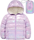Girls Metallic Shine Hooded Puffer Jacket - Packable Warmth Down