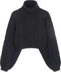 Women's Cropped Turtleneck Sweater Lantern Sleeve Ribbed Knit - Soft
