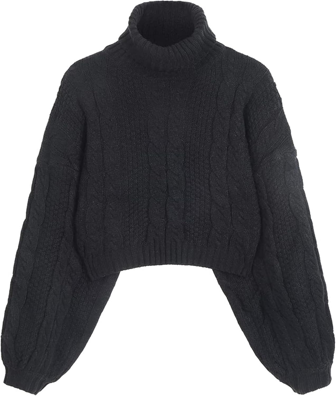 ZAFUL Women's Cropped Turtleneck Sweater with Lantern Sleeves