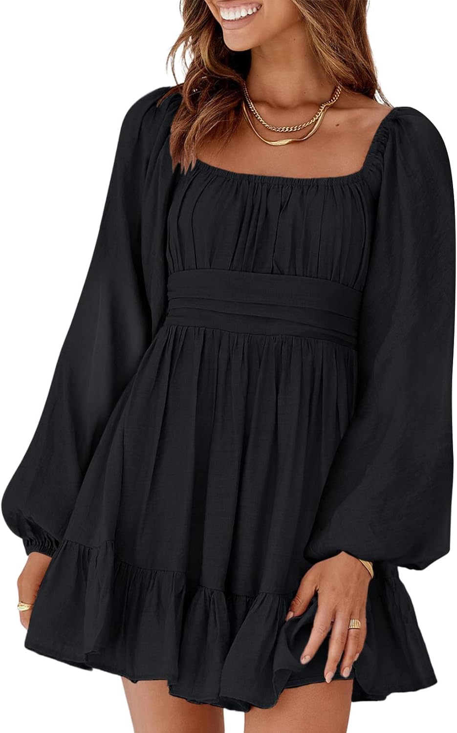 Dokotoo Womens Dress Long Lantern Sleeve Square Neck Tie Backless