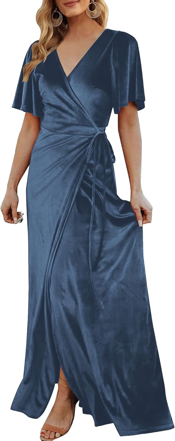 CYiNu Women's Wrap Velvet Maxi Dress for Elegant Occasions