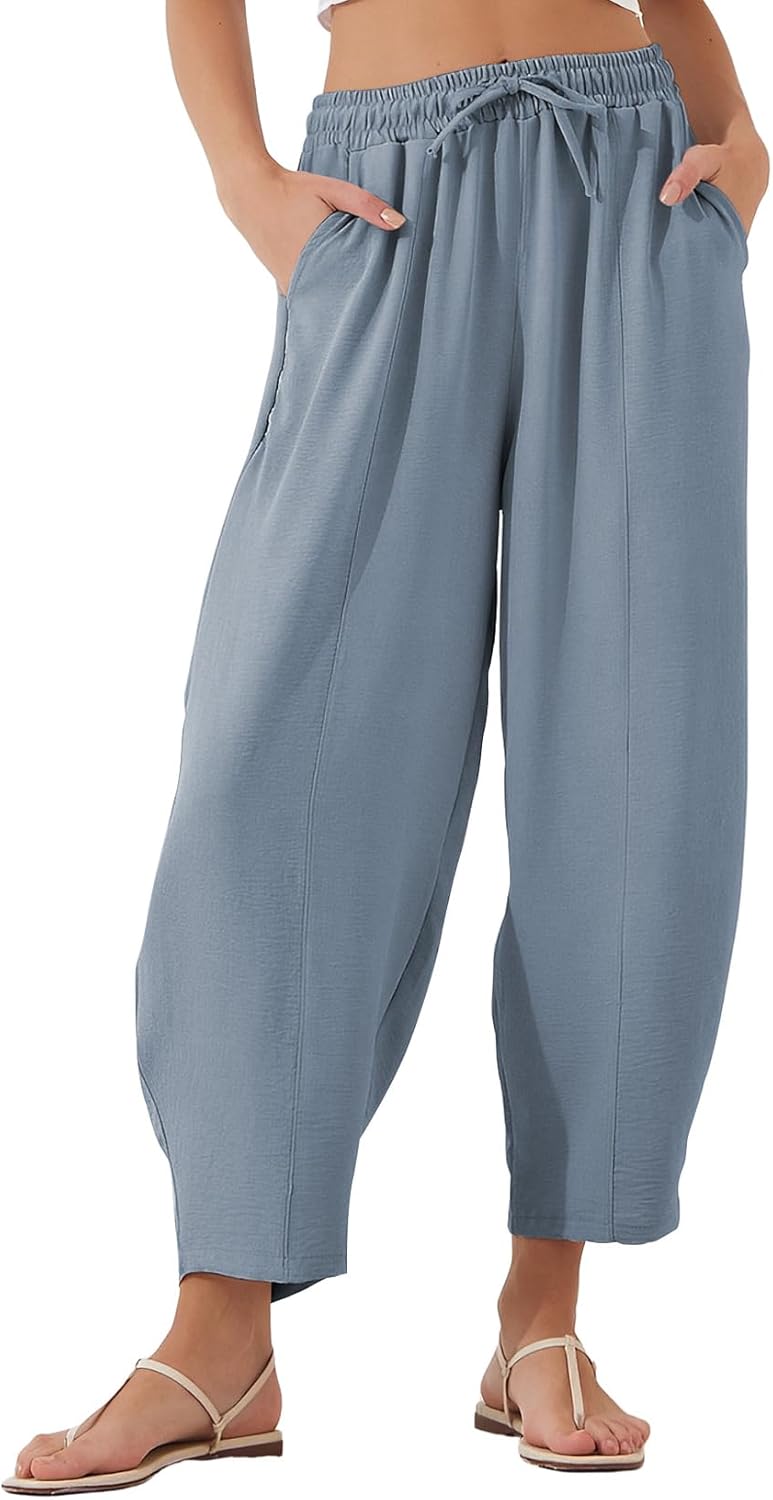 EVALESS Women's Summer High Waisted Baggy Pants for Comfort