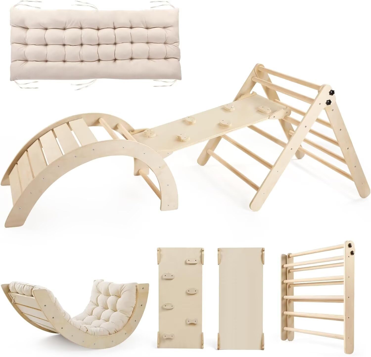 Pikler Triangle Set with Cushion for Indoor Toddler Climbing Fun